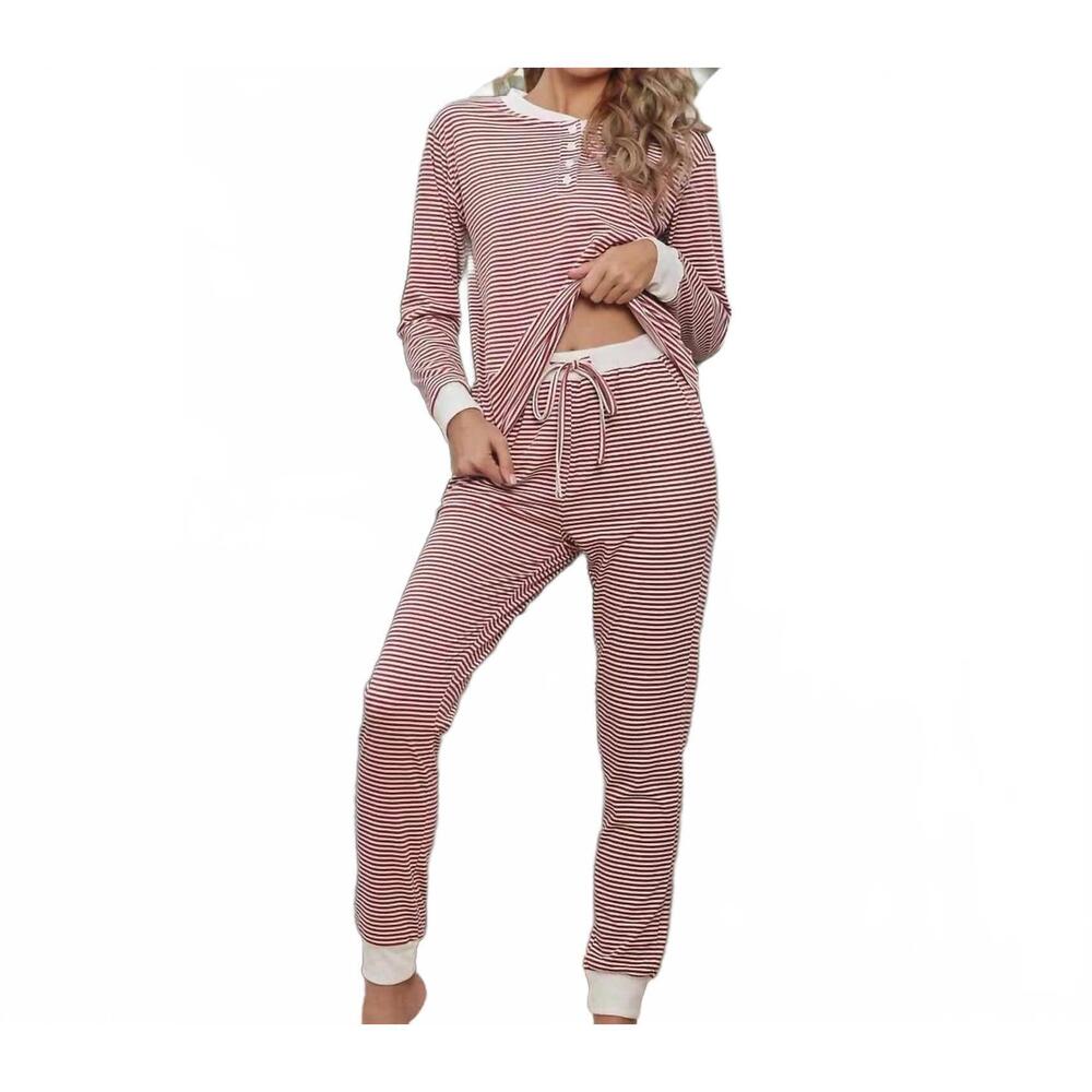 NEW ESLEY COLLECTION long sleeves loungewear set in red/ white